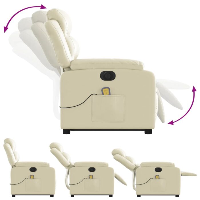 Fauteuil inclinable de massage électrique crème similicuir – Image 4