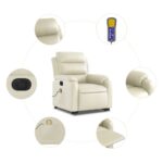 Fauteuil inclinable de massage électrique crème similicuir – Image 5