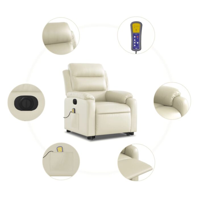 Fauteuil inclinable de massage électrique crème similicuir – Image 5