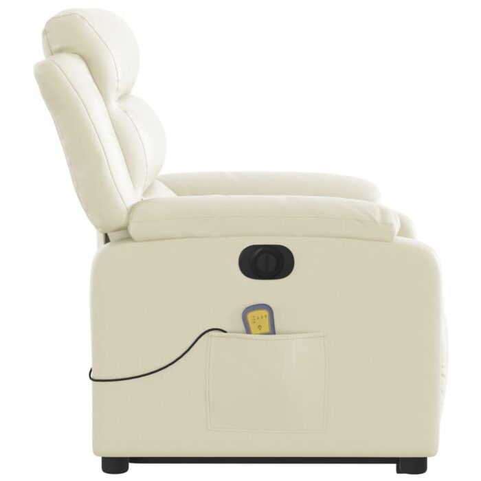 Fauteuil inclinable de massage électrique crème similicuir – Image 7