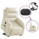 Fauteuil inclinable de massage électrique crème similicuir – Image 8