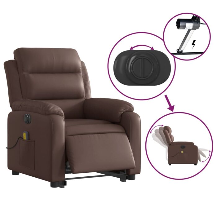 Fauteuil inclinable de massage électrique marron similicuir – Image 3