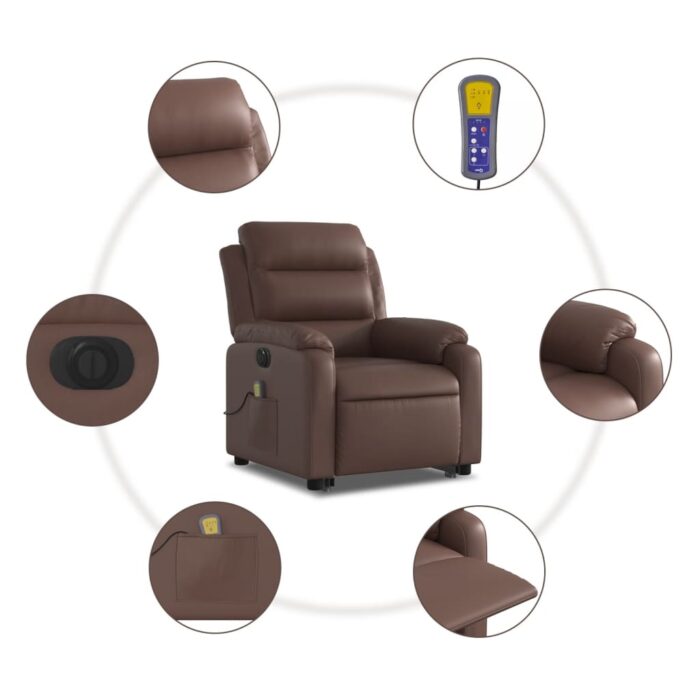 Fauteuil inclinable de massage électrique marron similicuir – Image 5
