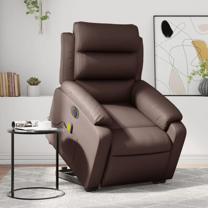 Fauteuil inclinable de massage électrique marron similicuir – Image 1