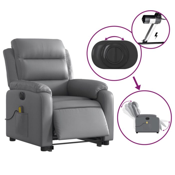 Fauteuil inclinable de massage électrique gris similicuir – Image 3