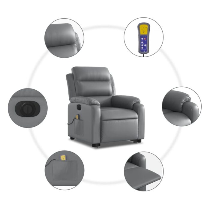 Fauteuil inclinable de massage électrique gris similicuir – Image 5