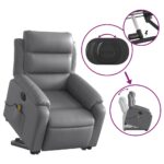 Fauteuil inclinable de massage électrique gris similicuir – Image 8
