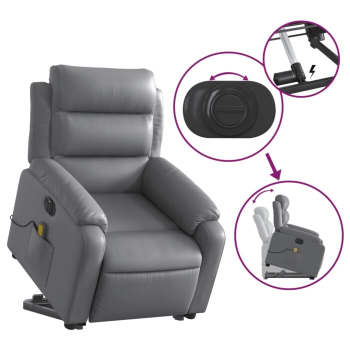 Fauteuil inclinable de massage électrique gris similicuir – Image 8