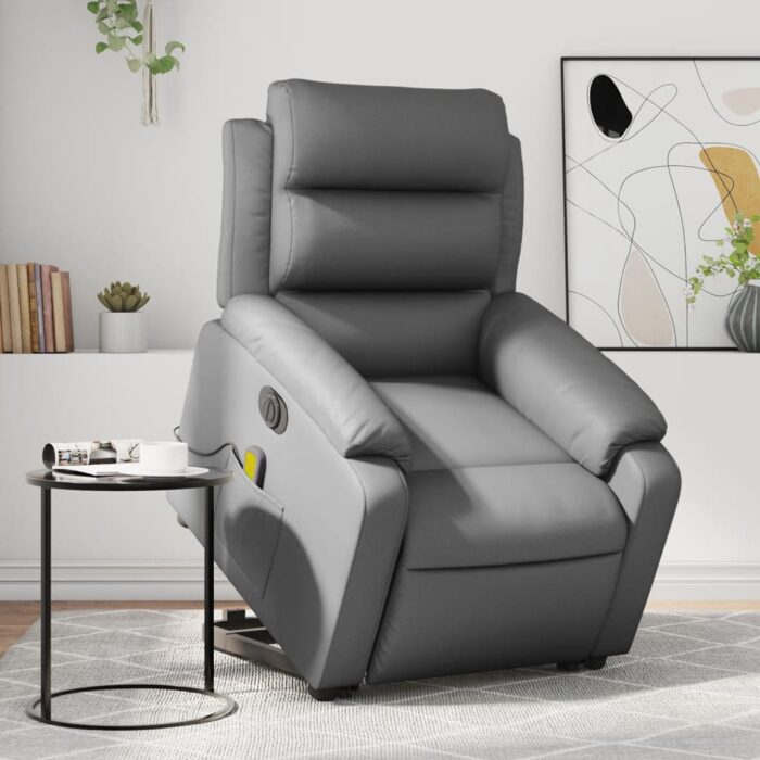 Fauteuil inclinable de massage électrique gris similicuir – Image 1