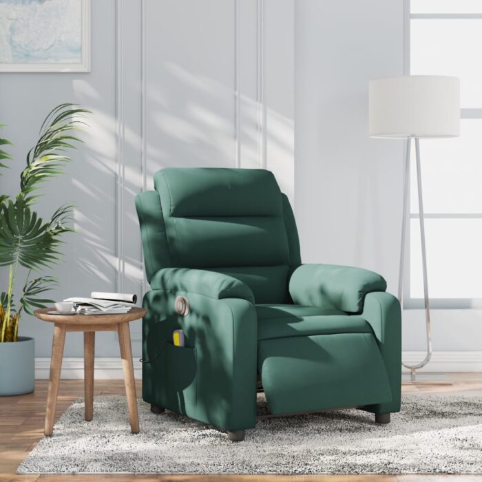 Fauteuil inclinable de massage électrique vert foncé velours – Image 12