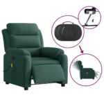 Fauteuil inclinable de massage électrique vert foncé velours – Image 3