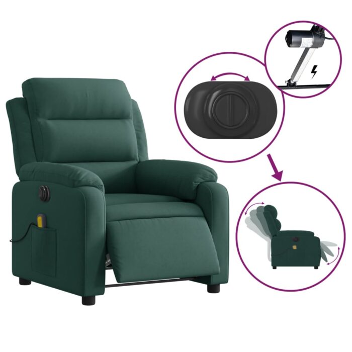 Fauteuil inclinable de massage électrique vert foncé velours – Image 3