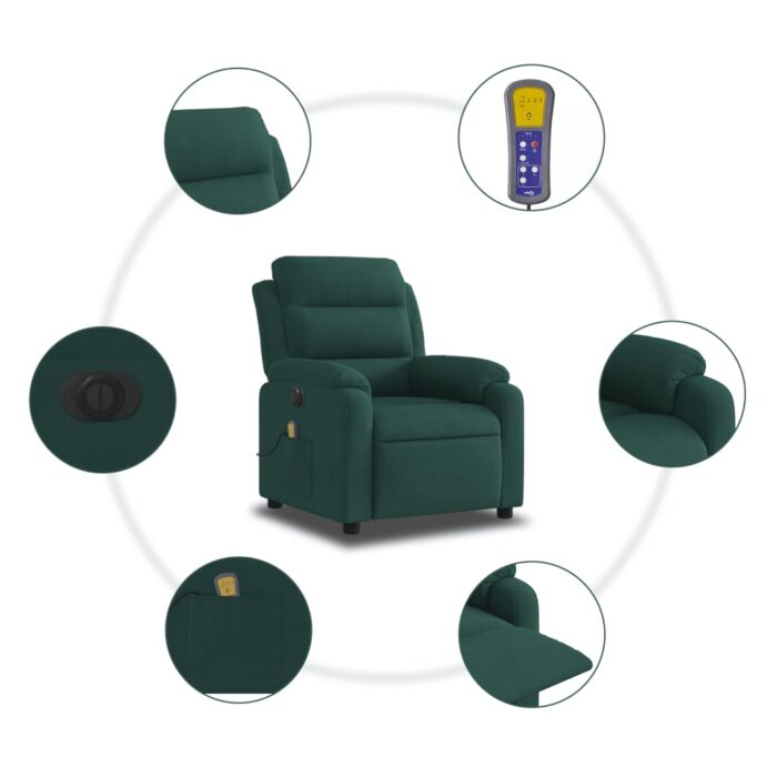 Fauteuil inclinable de massage électrique vert foncé velours – Image 5