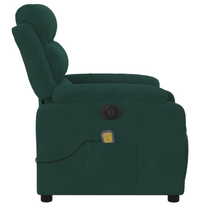 Fauteuil inclinable de massage électrique vert foncé velours – Image 7