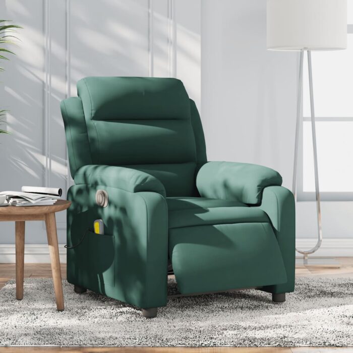 Fauteuil inclinable de massage électrique vert foncé velours – Image 1