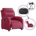 Fauteuil inclinable massage électrique rouge bordeaux velours – Image 3