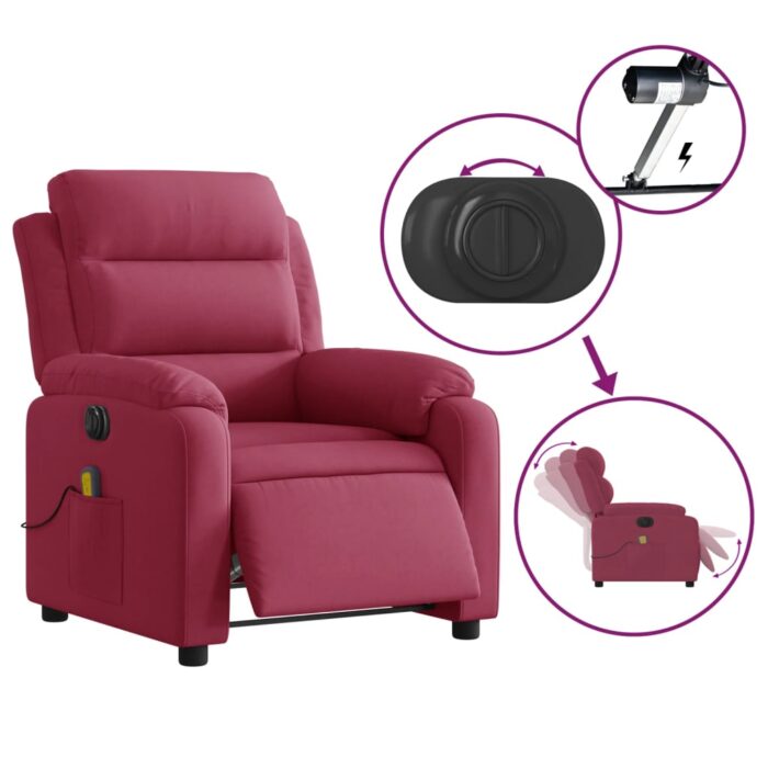Fauteuil inclinable massage électrique rouge bordeaux velours – Image 3