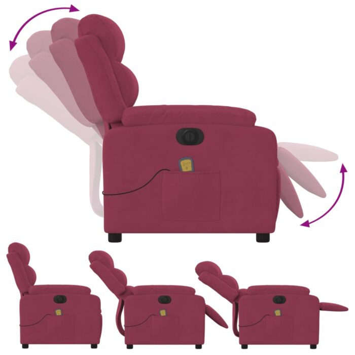 Fauteuil inclinable massage électrique rouge bordeaux velours – Image 4