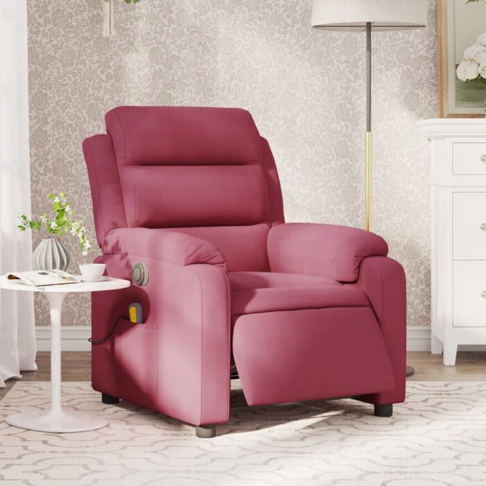 Fauteuil inclinable massage électrique rouge bordeaux velours – Image 1