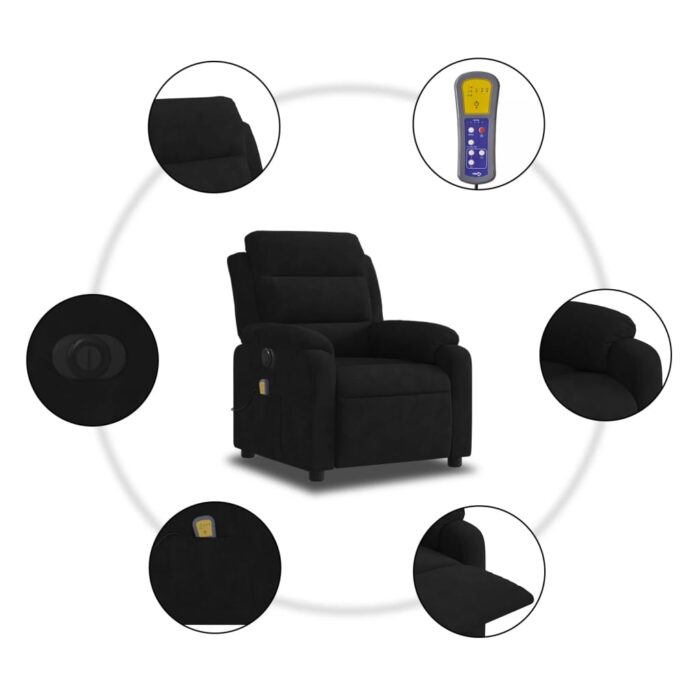 Fauteuil inclinable de massage électrique noir velours – Image 5