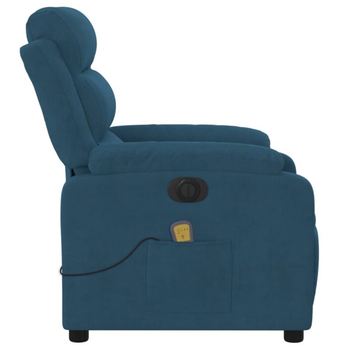 Fauteuil inclinable de massage électrique bleu velours – Image 7