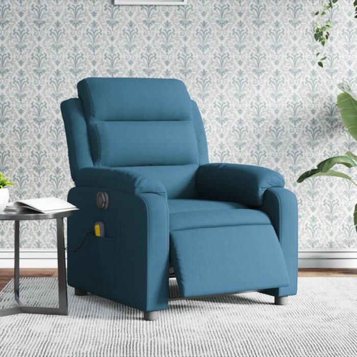 Fauteuil inclinable de massage électrique bleu velours – Image 1