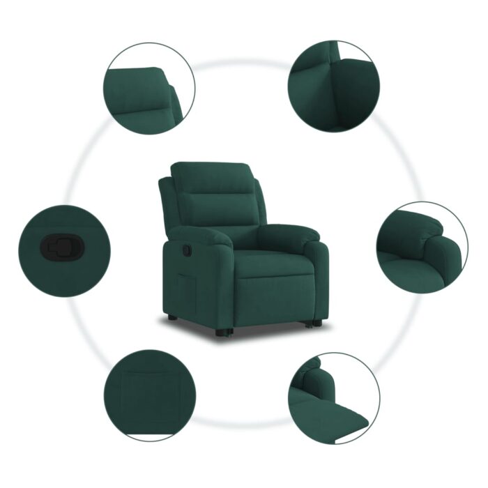 Fauteuil inclinable Vert foncé Velours – Image 5