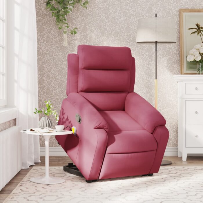 Fauteuil de massage inclinable Rouge bordeaux Velours – Image 12