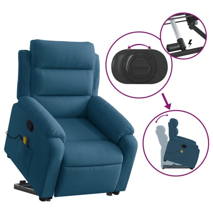 Fauteuil de massage inclinable Bleu Velours – Image 3