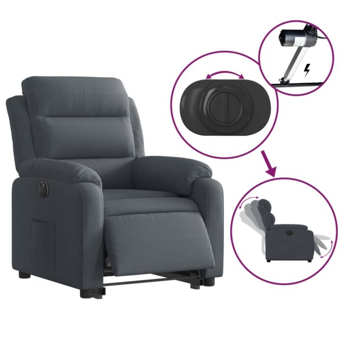 Fauteuil inclinable électrique gris foncé velours – Image 3