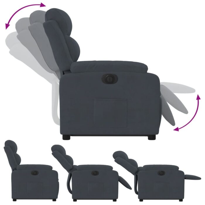 Fauteuil inclinable électrique gris foncé velours – Image 4