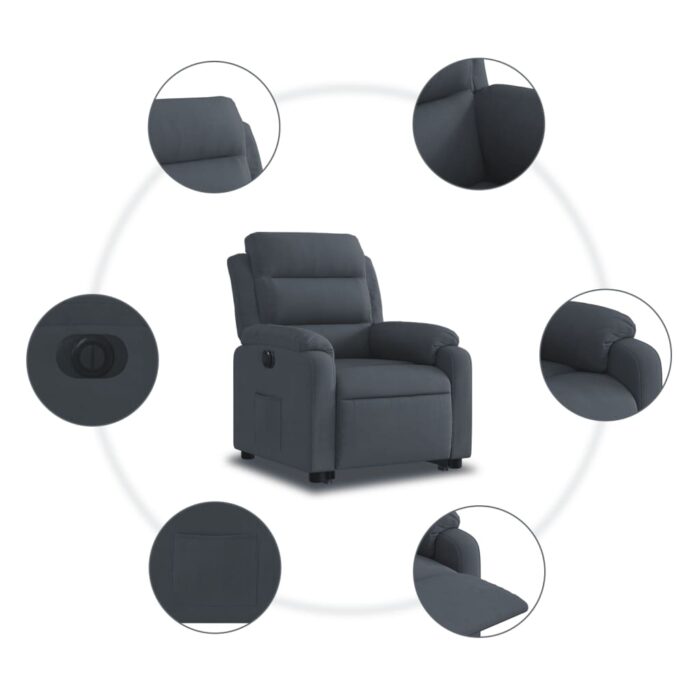Fauteuil inclinable électrique gris foncé velours – Image 5
