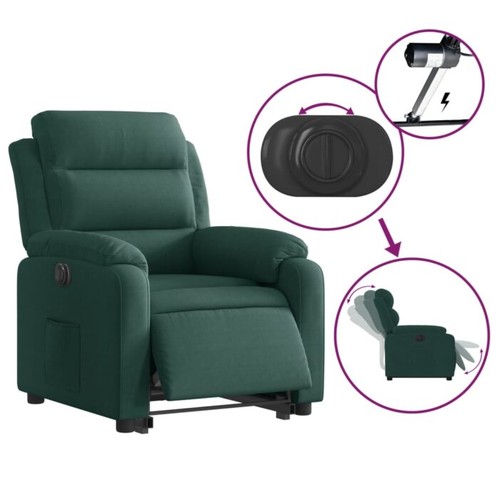 Fauteuil inclinable électrique vert foncé velours – Image 3