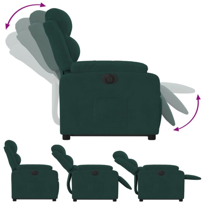 Fauteuil inclinable électrique vert foncé velours – Image 4