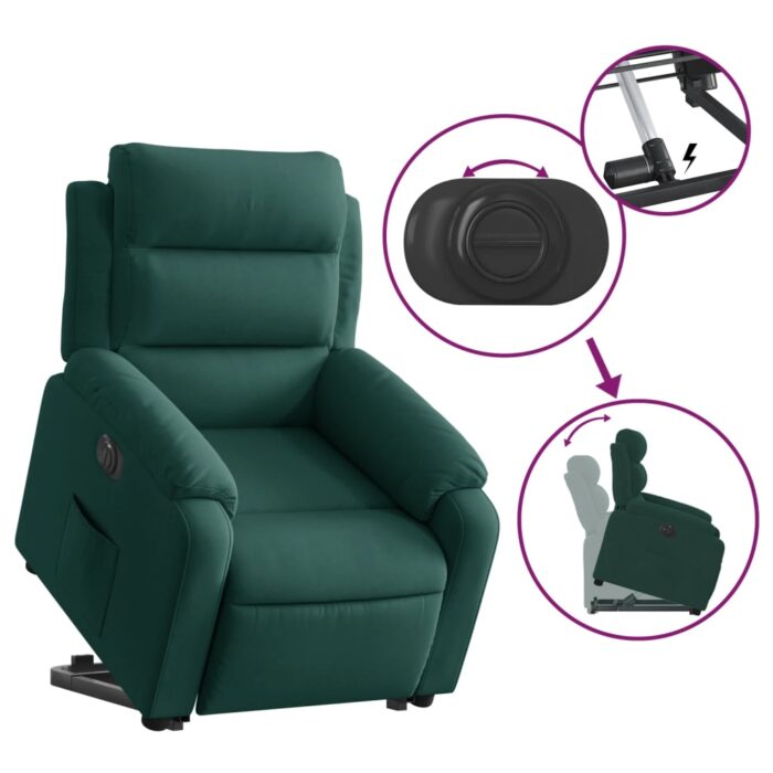 Fauteuil inclinable électrique vert foncé velours – Image 8