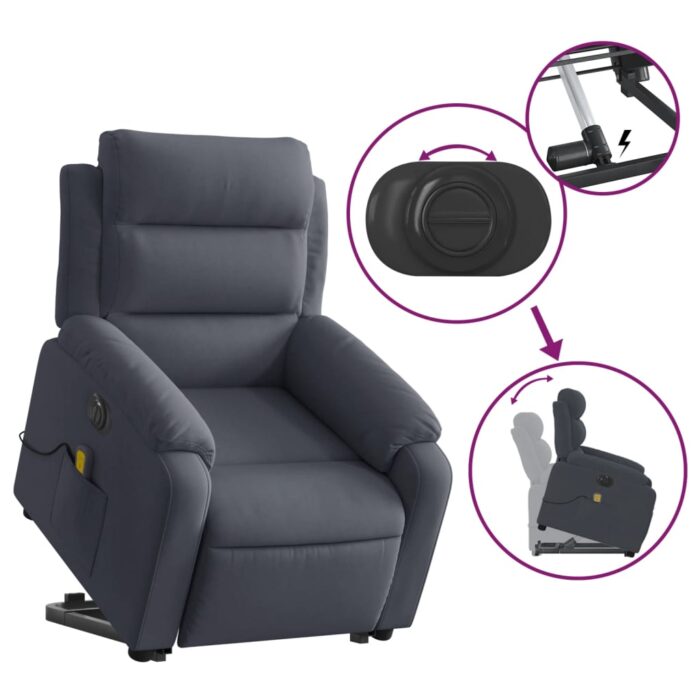 Fauteuil inclinable de massage électrique gris foncé velours – Image 8