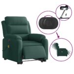 Fauteuil inclinable de massage électrique vert foncé velours – Image 3