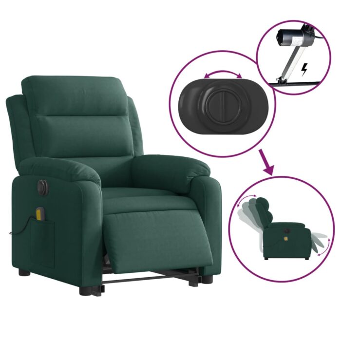 Fauteuil inclinable de massage électrique vert foncé velours – Image 3