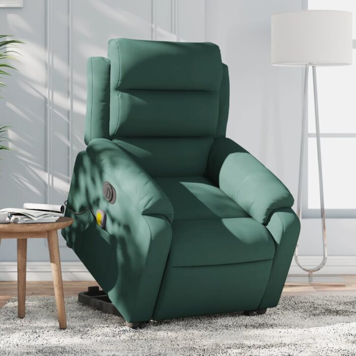 Fauteuil inclinable de massage électrique vert foncé velours – Image 1