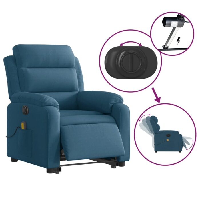 Fauteuil inclinable de massage électrique bleu velours – Image 3