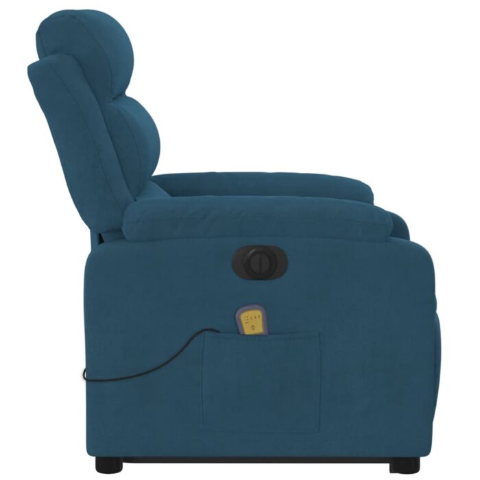 Fauteuil inclinable de massage électrique bleu velours – Image 7