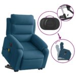 Fauteuil inclinable de massage électrique bleu velours – Image 8