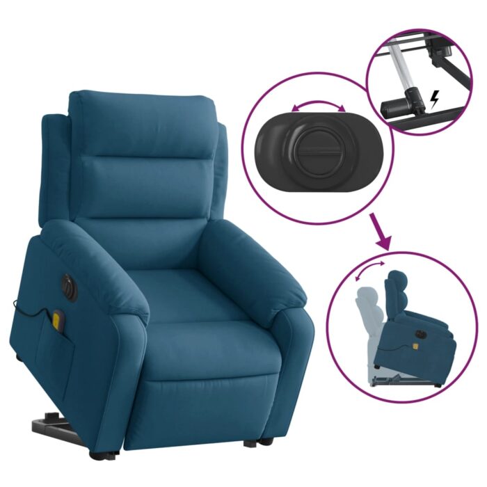 Fauteuil inclinable de massage électrique bleu velours – Image 8