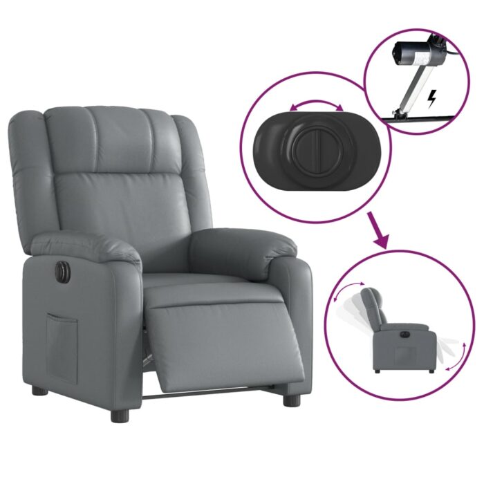 Fauteuil inclinable électrique Gris Similicuir – Image 3