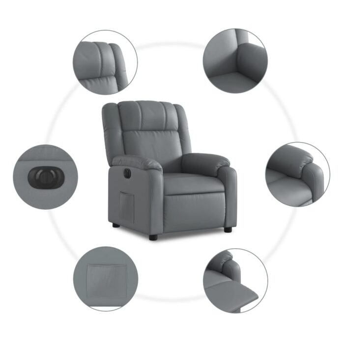 Fauteuil inclinable électrique Gris Similicuir – Image 5