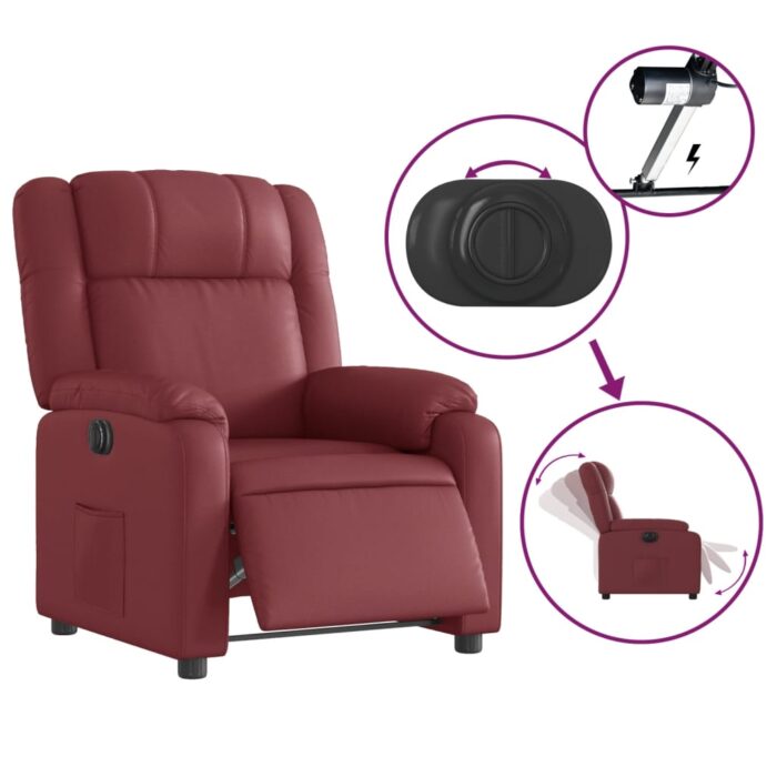 Fauteuil inclinable électrique Rouge bordeaux Similicuir – Image 3