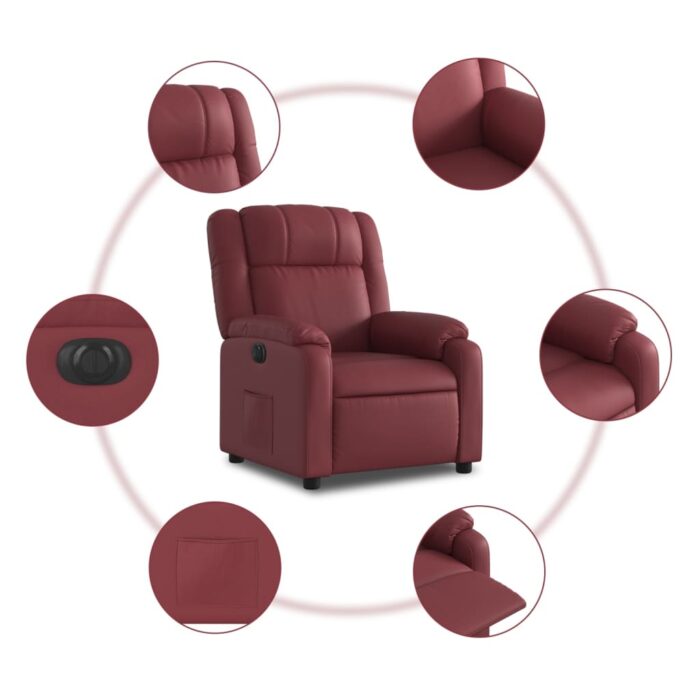 Fauteuil inclinable électrique Rouge bordeaux Similicuir – Image 5