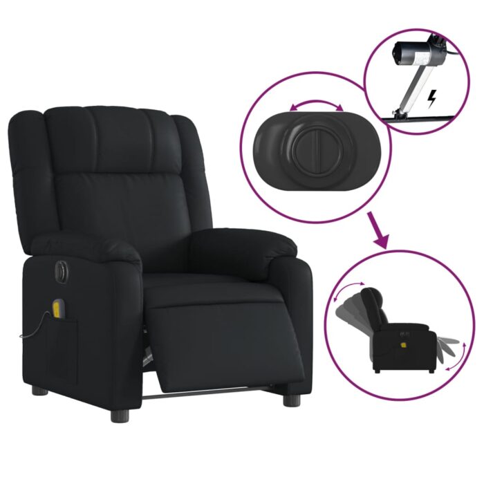 Fauteuil de massage inclinable électrique noir similicuir – Image 3