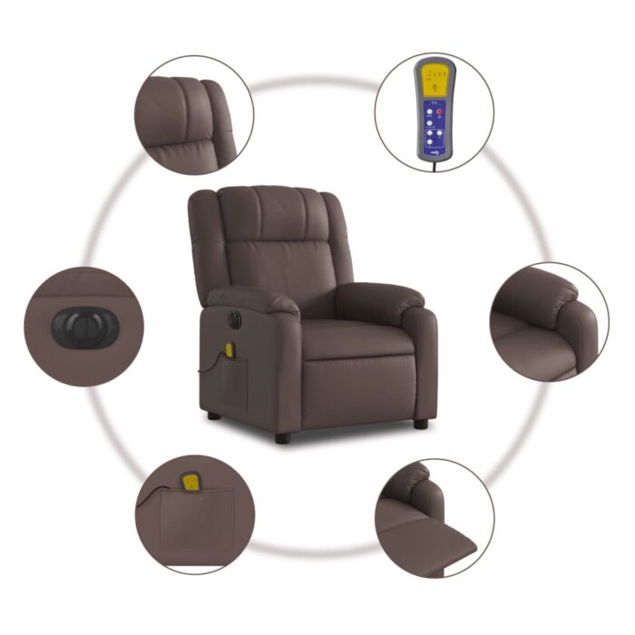 Fauteuil de massage inclinable électrique marron similicuir – Image 5