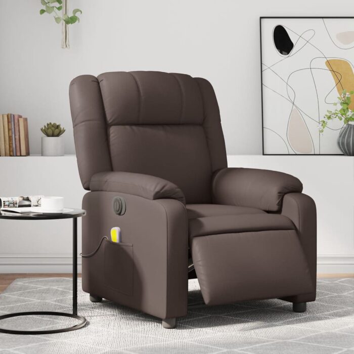 Fauteuil de massage inclinable électrique marron similicuir – Image 1